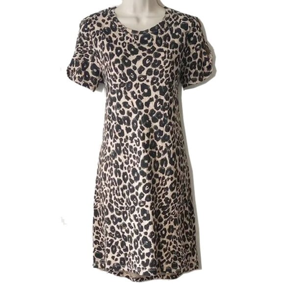 NWOT Sanctuary Twist-Sleeve Knit T-shirt Dress S Leopard Camo - Picture 1 of 7